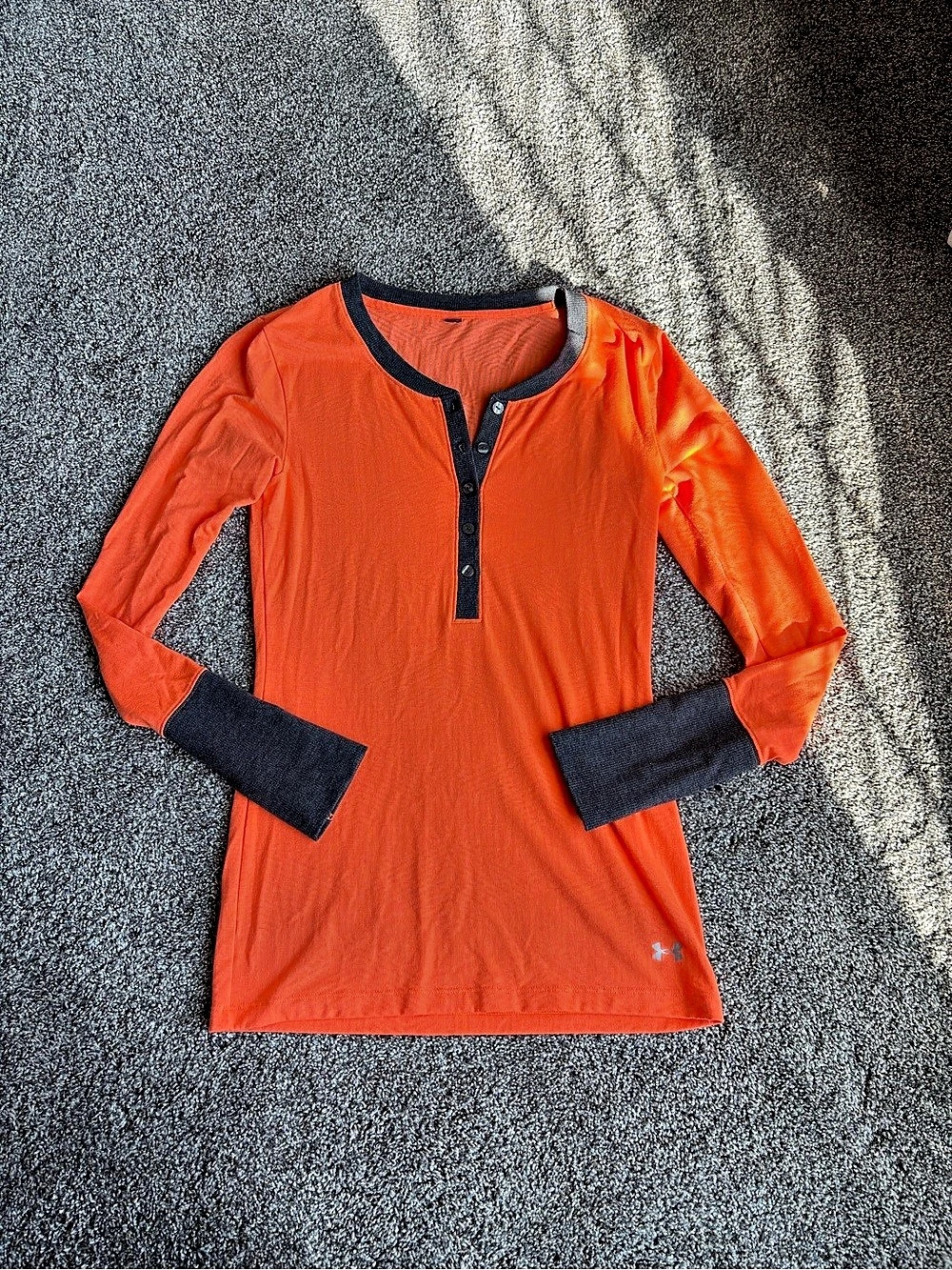 Vintage Under Armour Long Sleeve Henley in Bright Orange with Gray Detailing